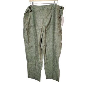NWT Athleta Voyager Linen Pants Size 20 Green Capri Crop Breathable Lightweight